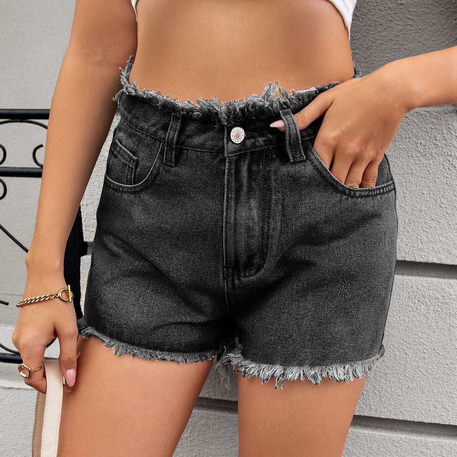Stylish non-stretch 3 colors mid waist denim shorts
