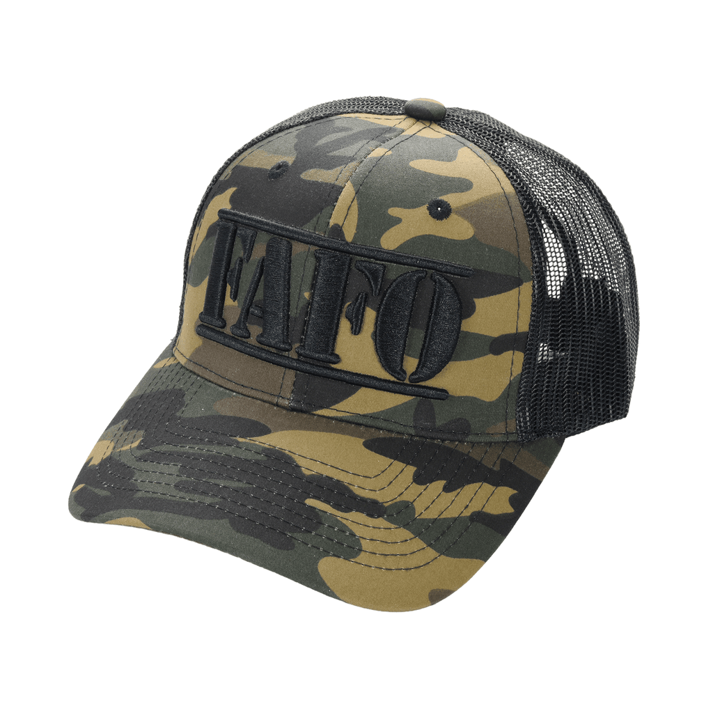 FAFO Trucker Cap (F*ck Around & Find Out) – Camo Mesh Back Hat, Tactical Outdoor Statement
