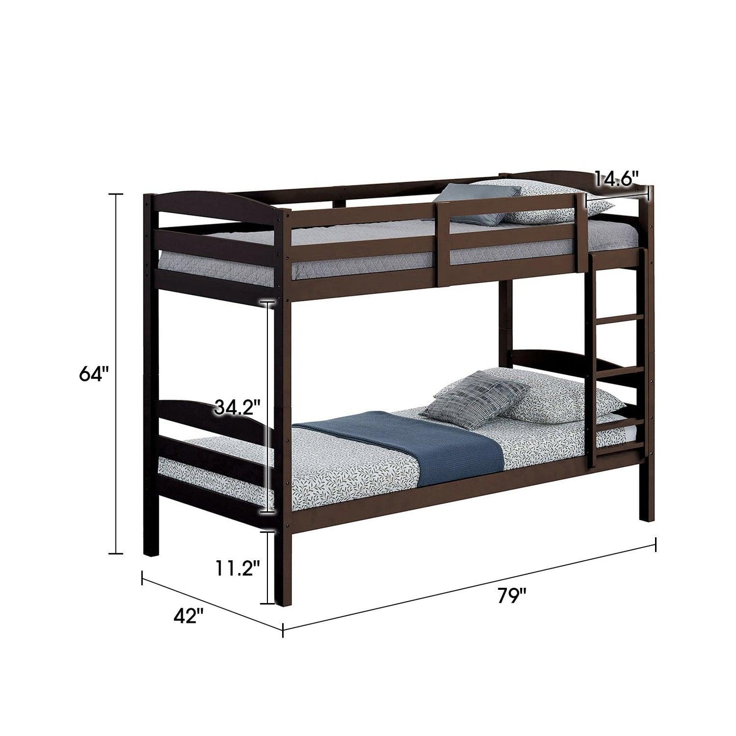 Transitional Solid Hardwood Twin over Twin Bunk Bed, Patented Insert & Lock Joint for Extra Safety for Kids