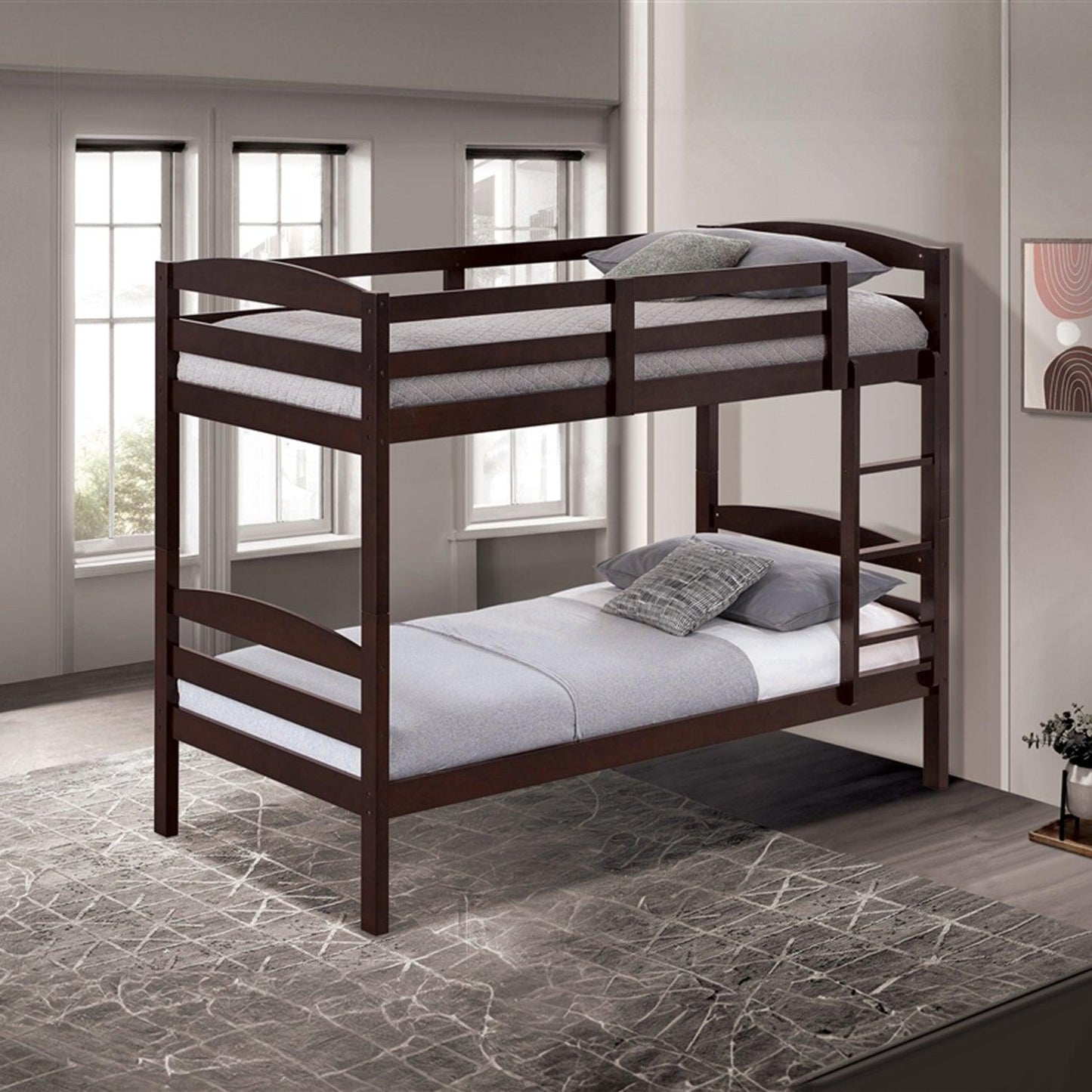 Transitional Solid Hardwood Twin over Twin Bunk Bed, Patented Insert & Lock Joint for Extra Safety for Kids