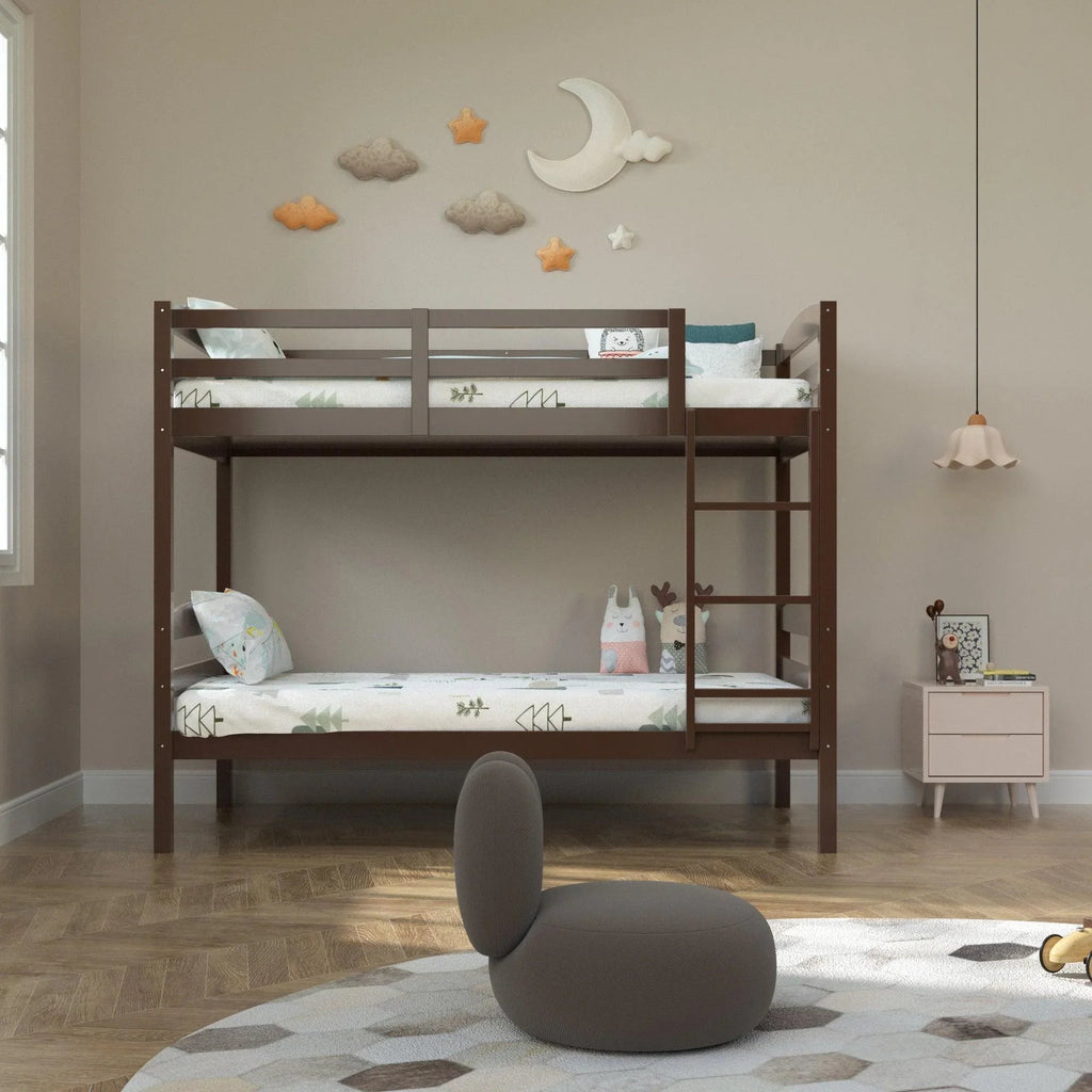 Transitional Solid Hardwood Twin over Twin Bunk Bed, Patented Insert & Lock Joint for Extra Safety for Kids