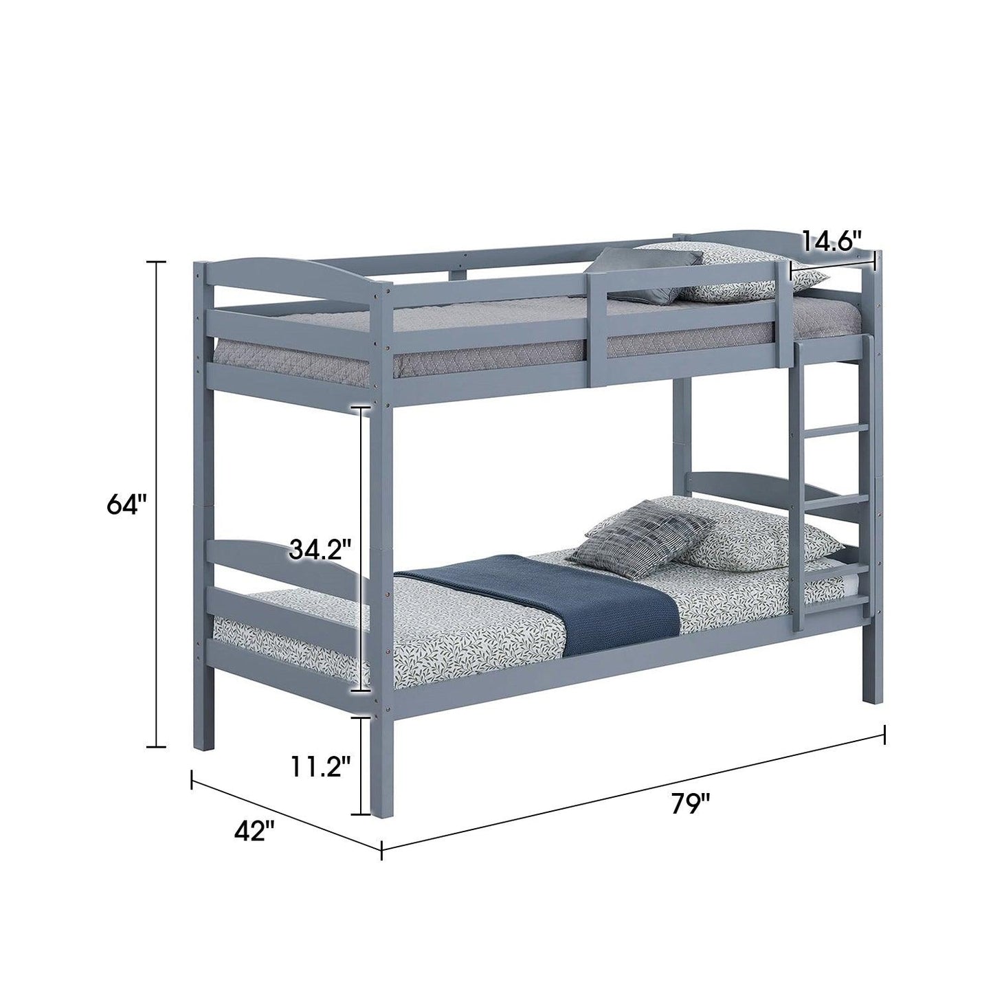 Transitional Solid Hardwood Twin over Twin Bunk Bed, Patented Insert & Lock Joint for Extra Safety for Kids