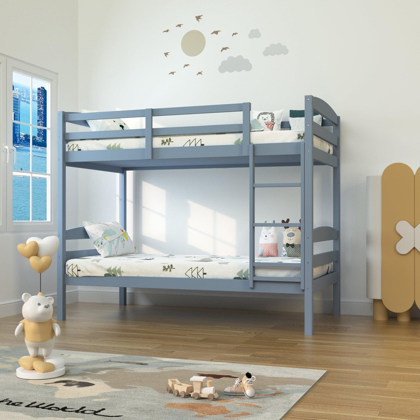Transitional Solid Hardwood Twin over Twin Bunk Bed, Patented Insert & Lock Joint for Extra Safety for Kids