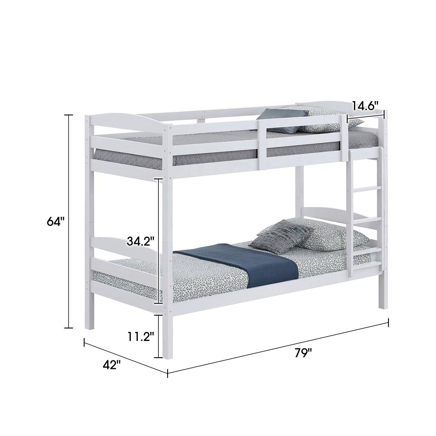 Transitional Solid Hardwood Twin over Twin Bunk Bed, Patented Insert & Lock Joint for Extra Safety for Kids