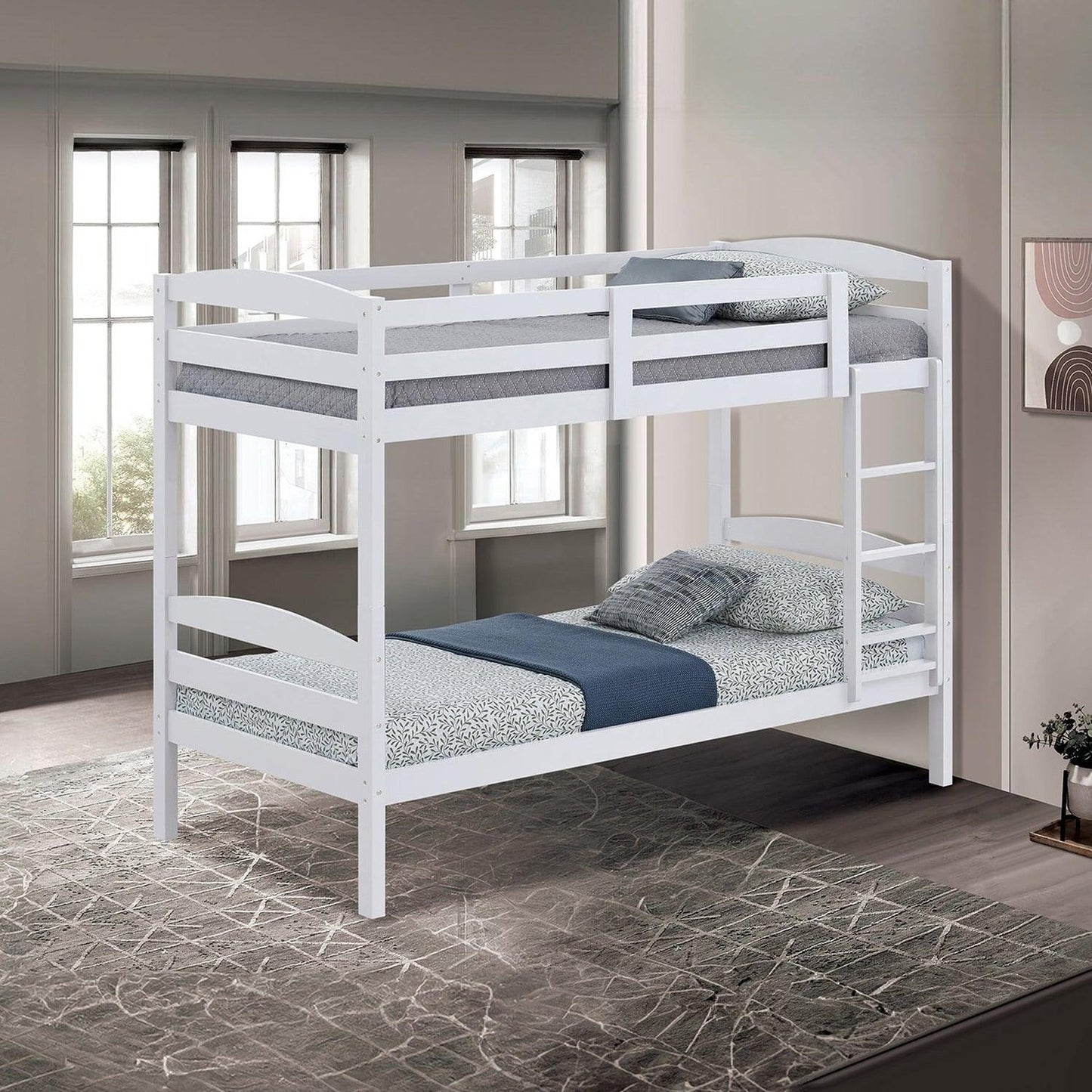 Transitional Solid Hardwood Twin over Twin Bunk Bed, Patented Insert & Lock Joint for Extra Safety for Kids