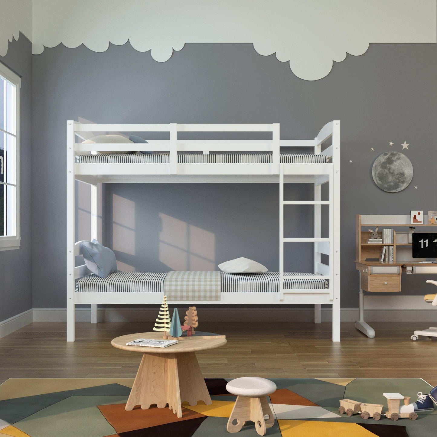 Transitional Solid Hardwood Twin over Twin Bunk Bed, Patented Insert & Lock Joint for Extra Safety for Kids