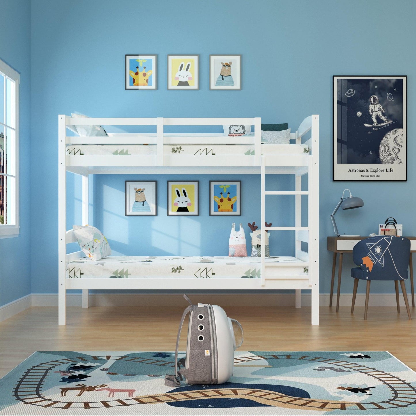 Transitional Solid Hardwood Twin over Twin Bunk Bed, Patented Insert & Lock Joint for Extra Safety for Kids