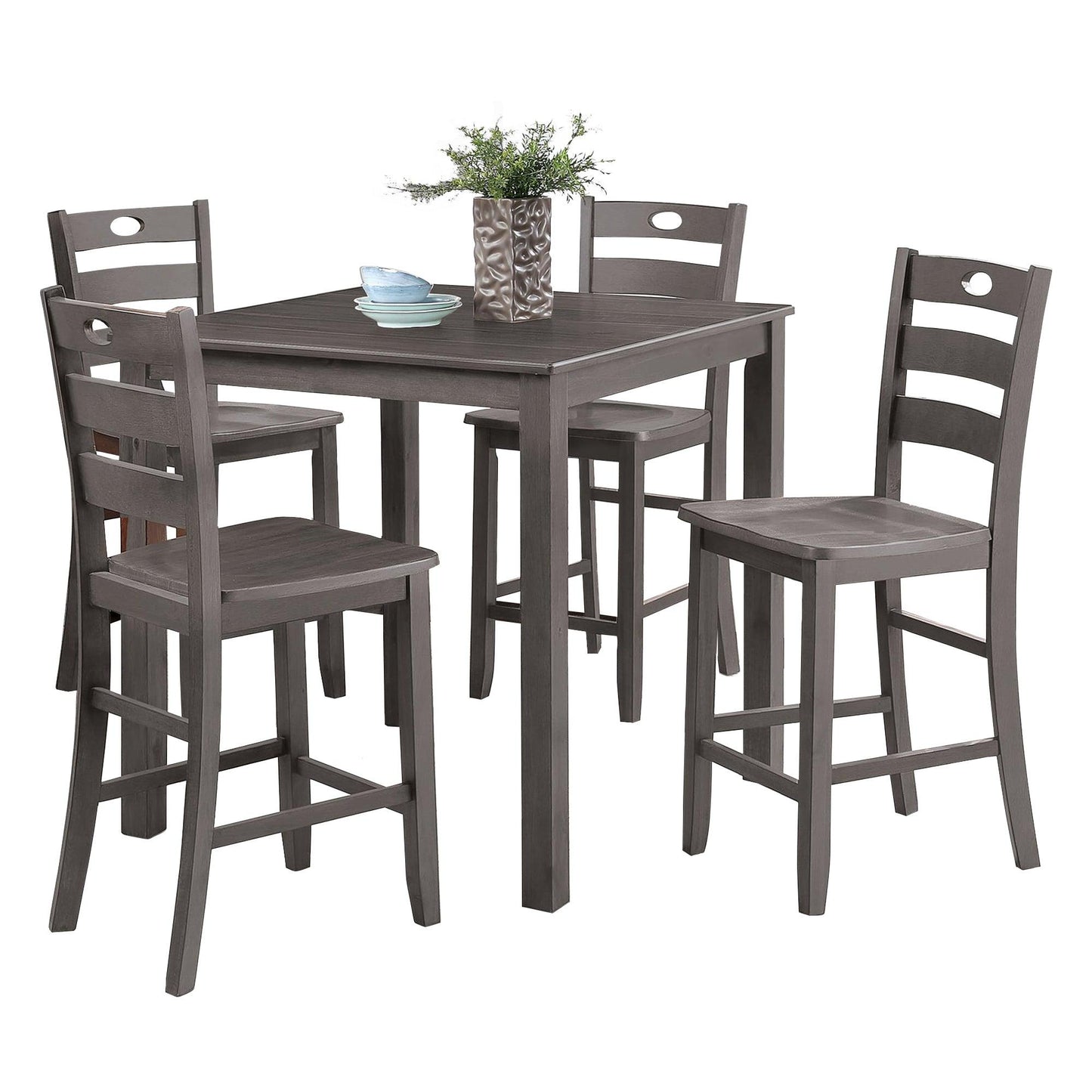 36"H Solid Rubberwood and Wood Veneer 5-Piece Counter Ht. Table Set