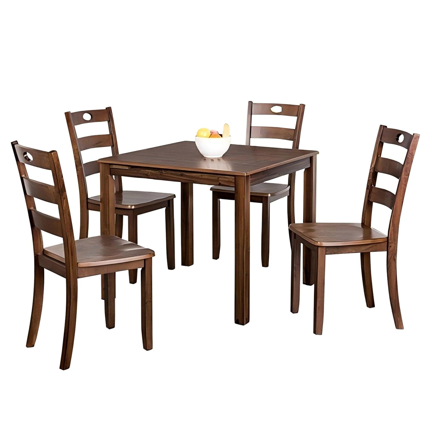 30"H Solid Rubberwood 5-Piece Dining Table Set with Slat Back Chairs