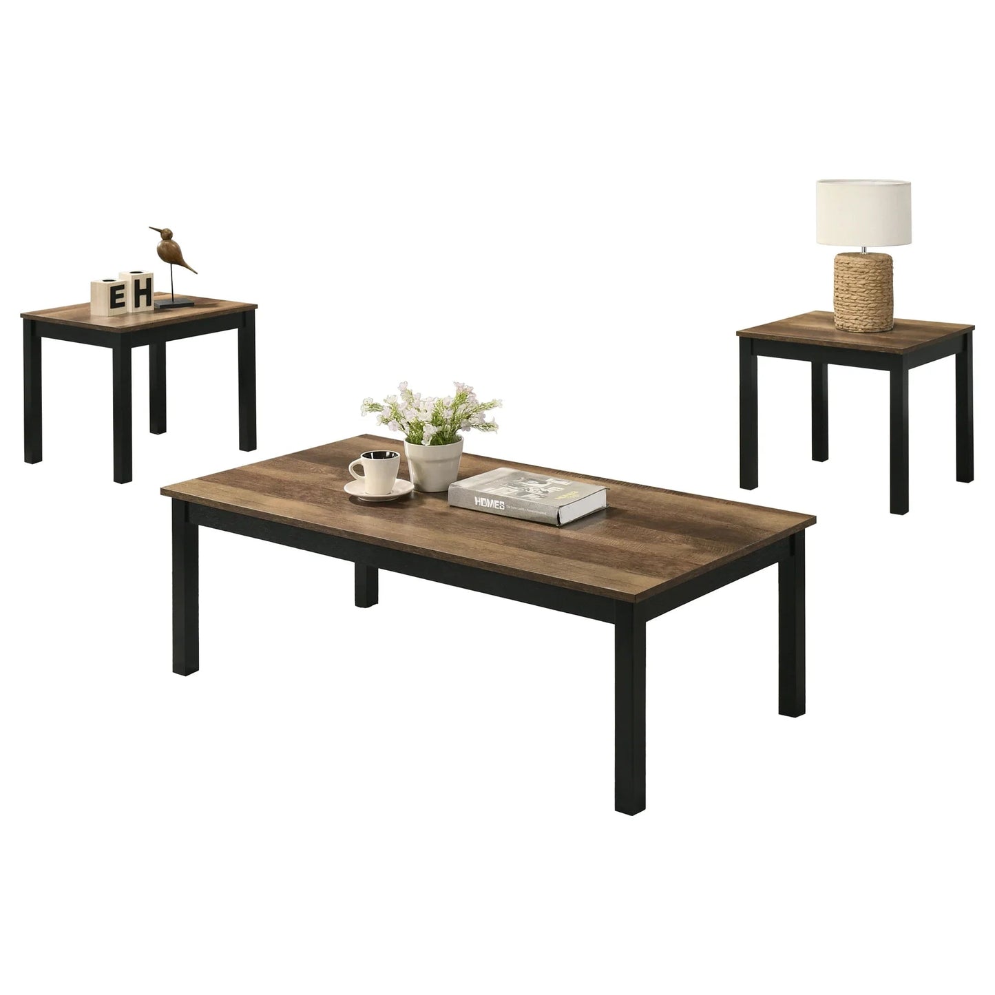 Findlay 3-Piece 47.5 in. Rectangle Faux Marble Top Coffee Table Set with Solid Wood Legs