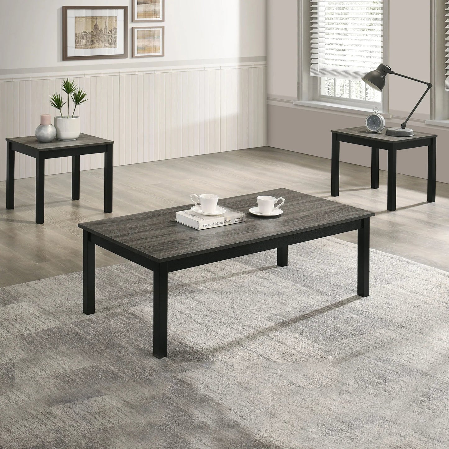 Findlay 3-Piece 47.5 in. Rectangle Faux Marble Top Coffee Table Set with Solid Wood Legs