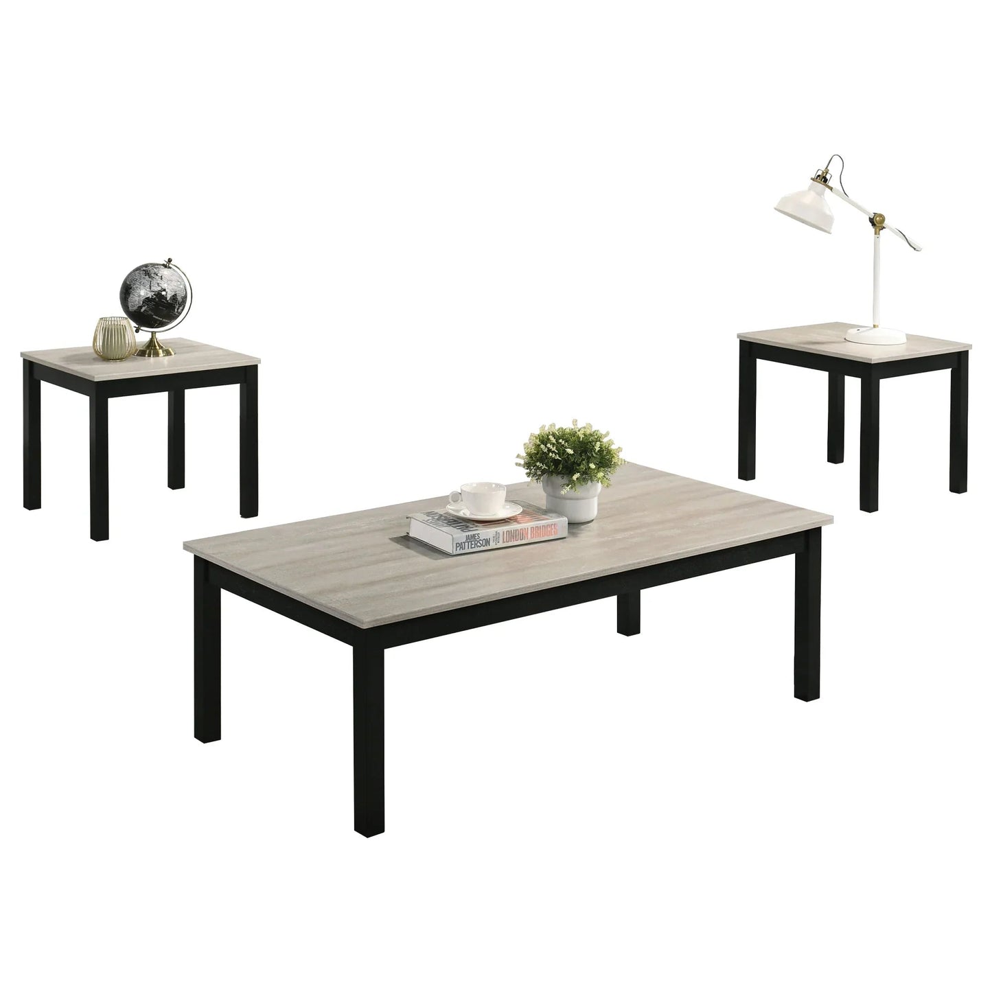 Findlay 3-Piece 47.5 in. Rectangle Faux Marble Top Coffee Table Set with Solid Wood Legs