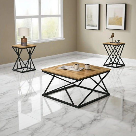 Borup Rustic 31.5" 3-Piece Coffee Table Set with Decorative Wrought Metal Side