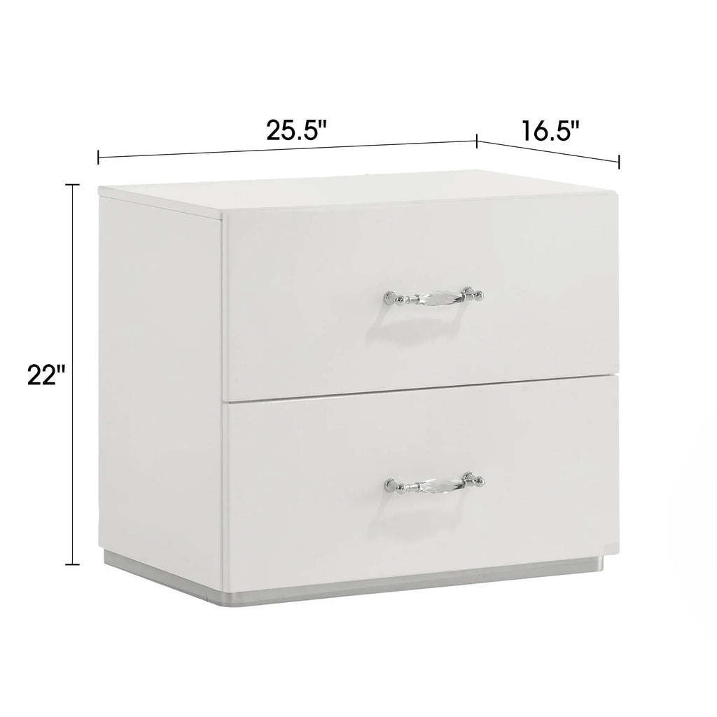 Stoholm Modern White Nightstand with 2-Drawer and Chrome Handles