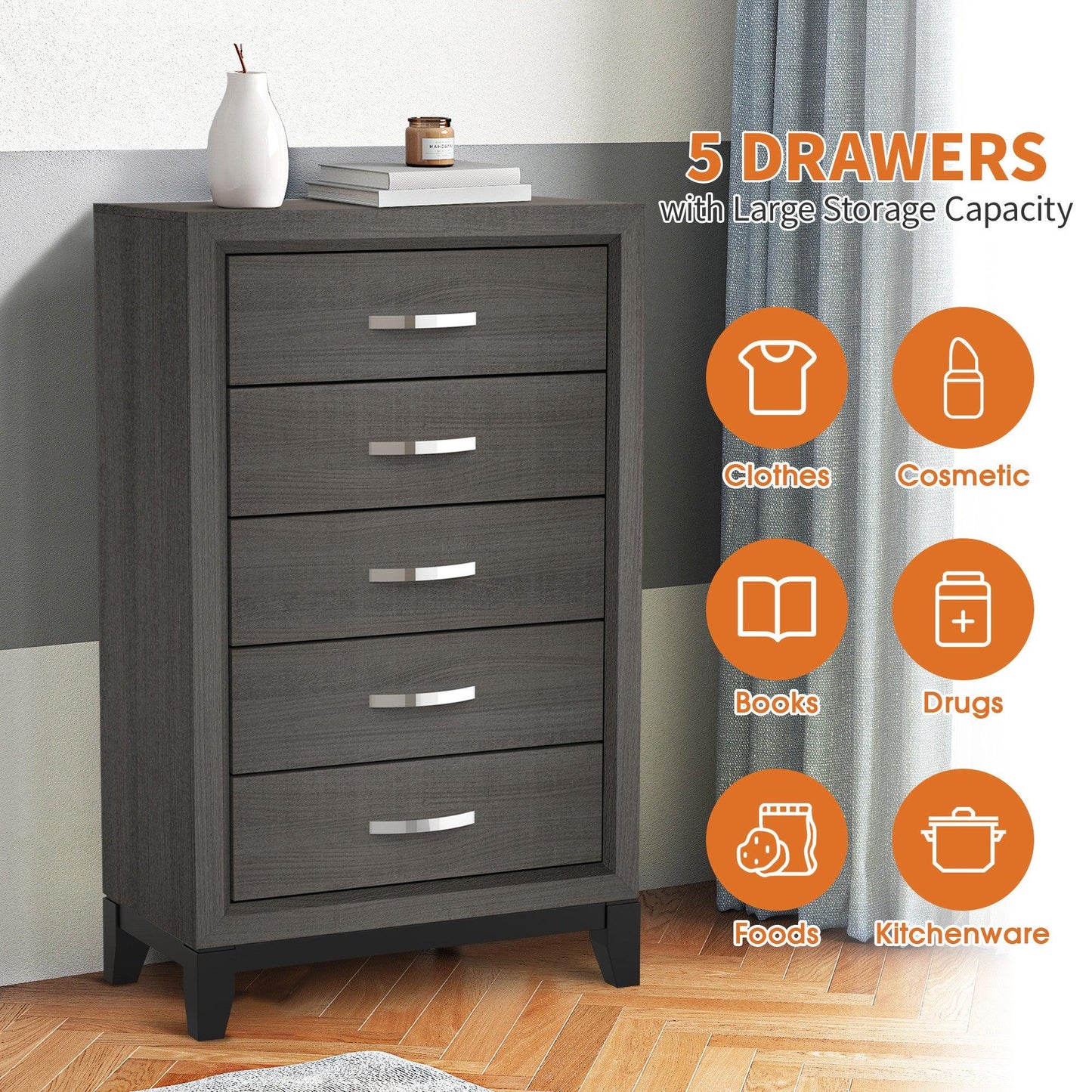 Contemporary 31" Chest with 5-Drawer for Bedroom, Livingroom