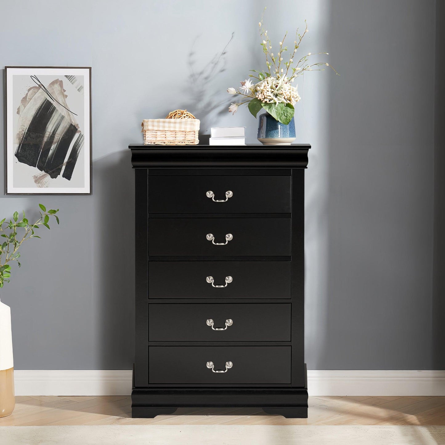 Transitional 5-Drawer 31.5 in. Wide Chest of Drawers with Bracket Feet