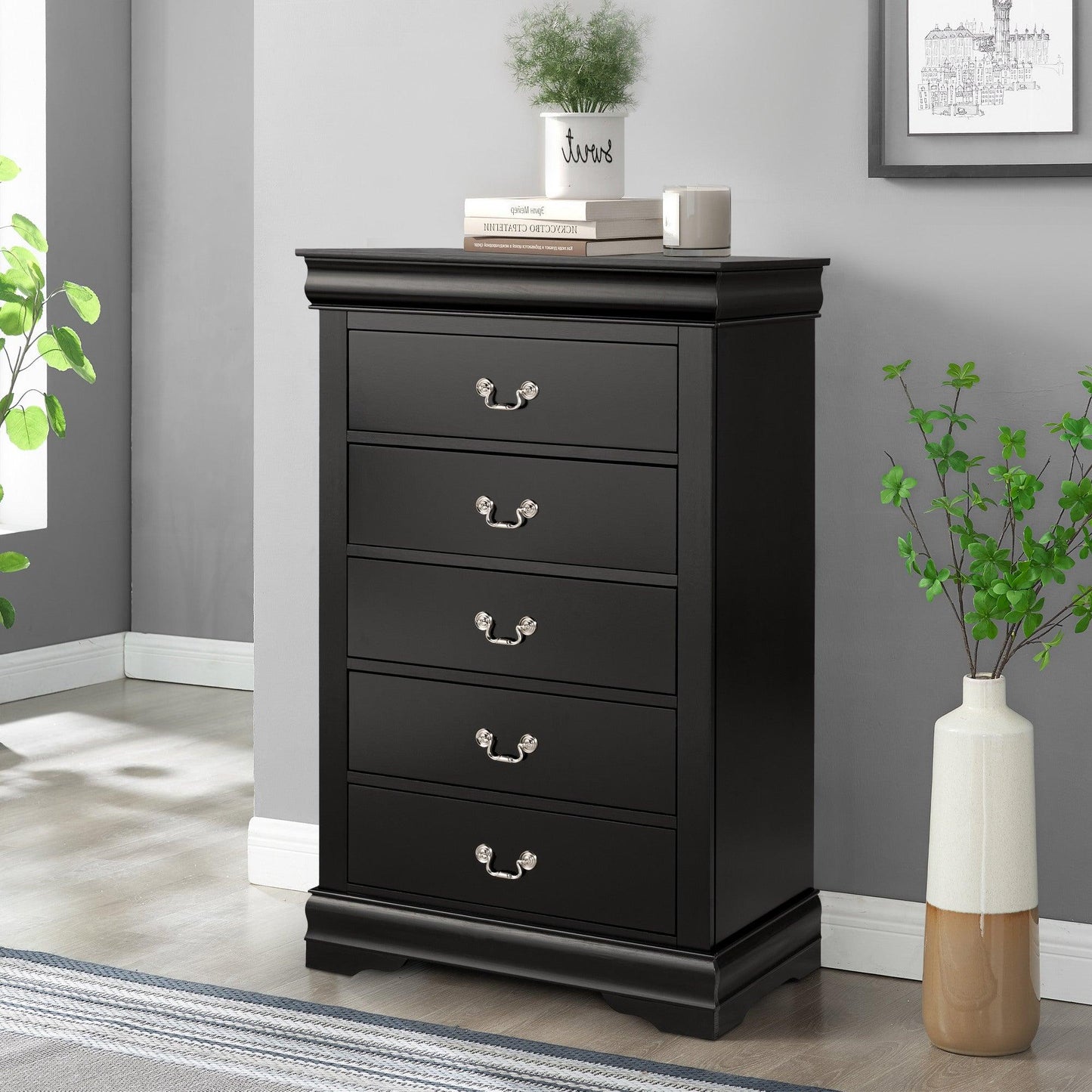 Transitional 5-Drawer 31.5 in. Wide Chest of Drawers with Bracket Feet
