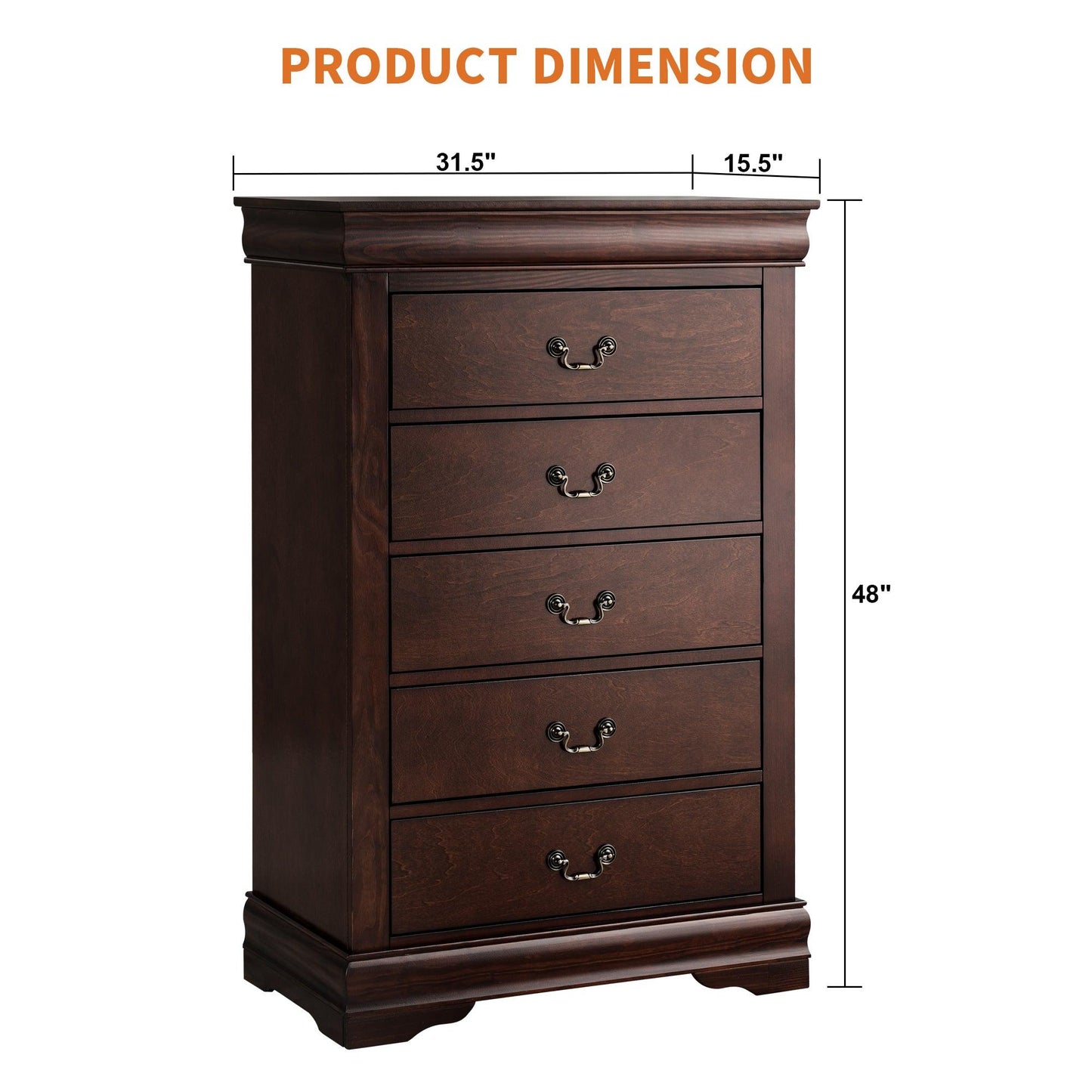 Transitional 5-Drawer 31.5 in. Wide Chest of Drawers with Bracket Feet