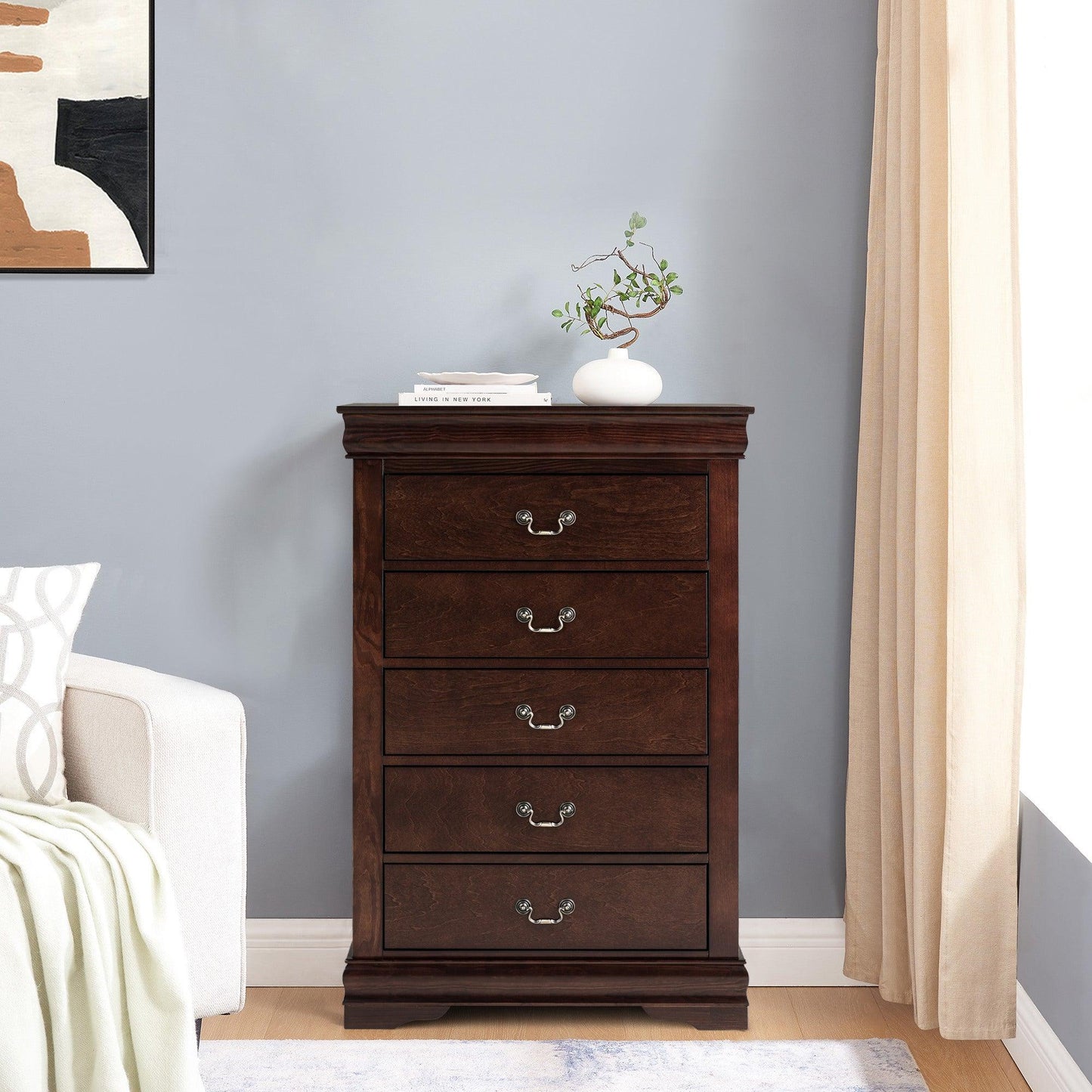 Transitional 5-Drawer 31.5 in. Wide Chest of Drawers with Bracket Feet