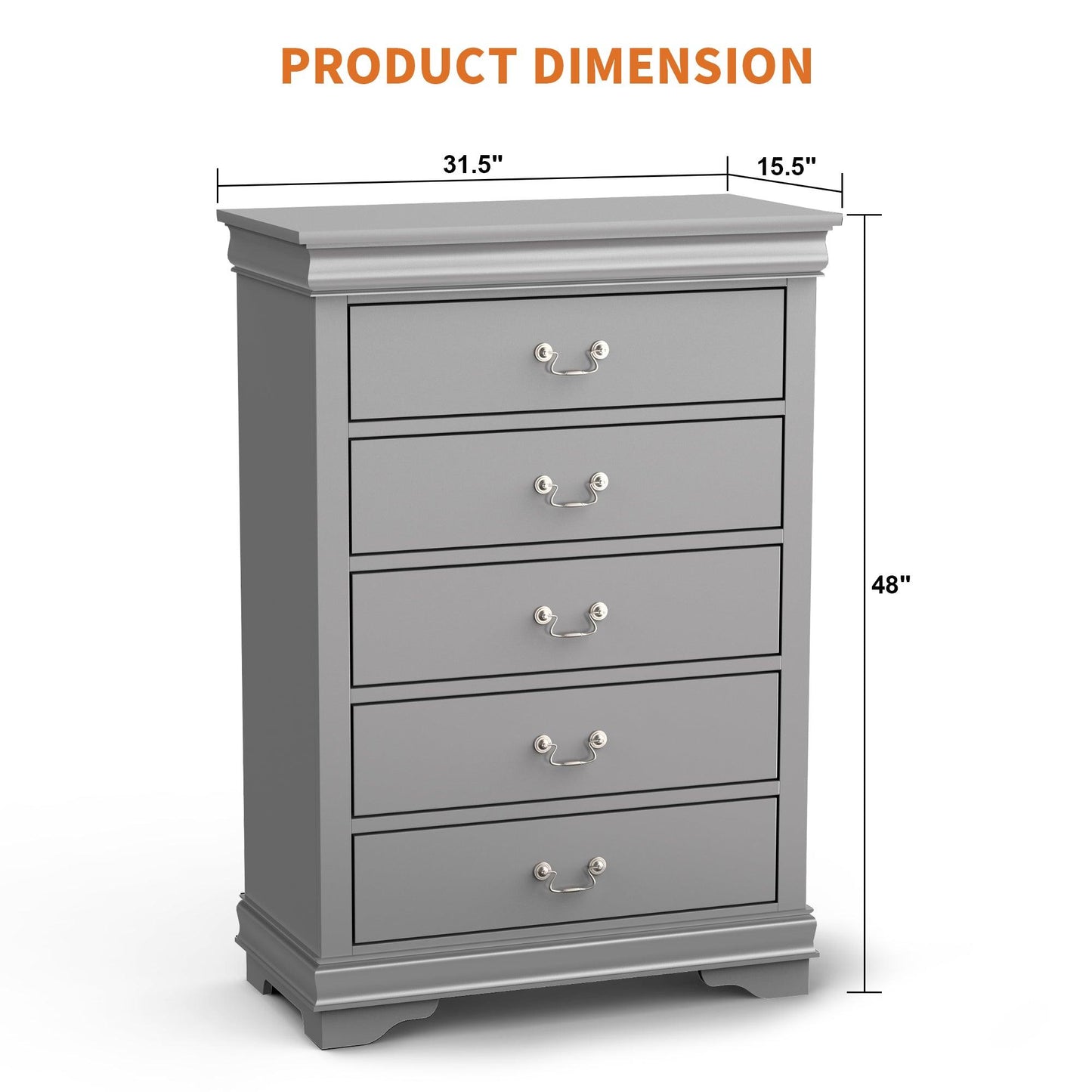 Transitional 5-Drawer 31.5 in. Wide Chest of Drawers with Bracket Feet
