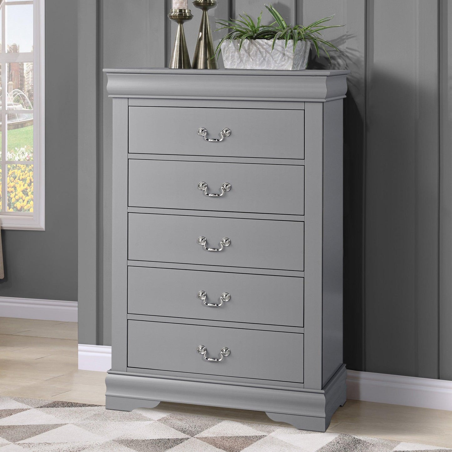 Transitional 5-Drawer 31.5 in. Wide Chest of Drawers with Bracket Feet