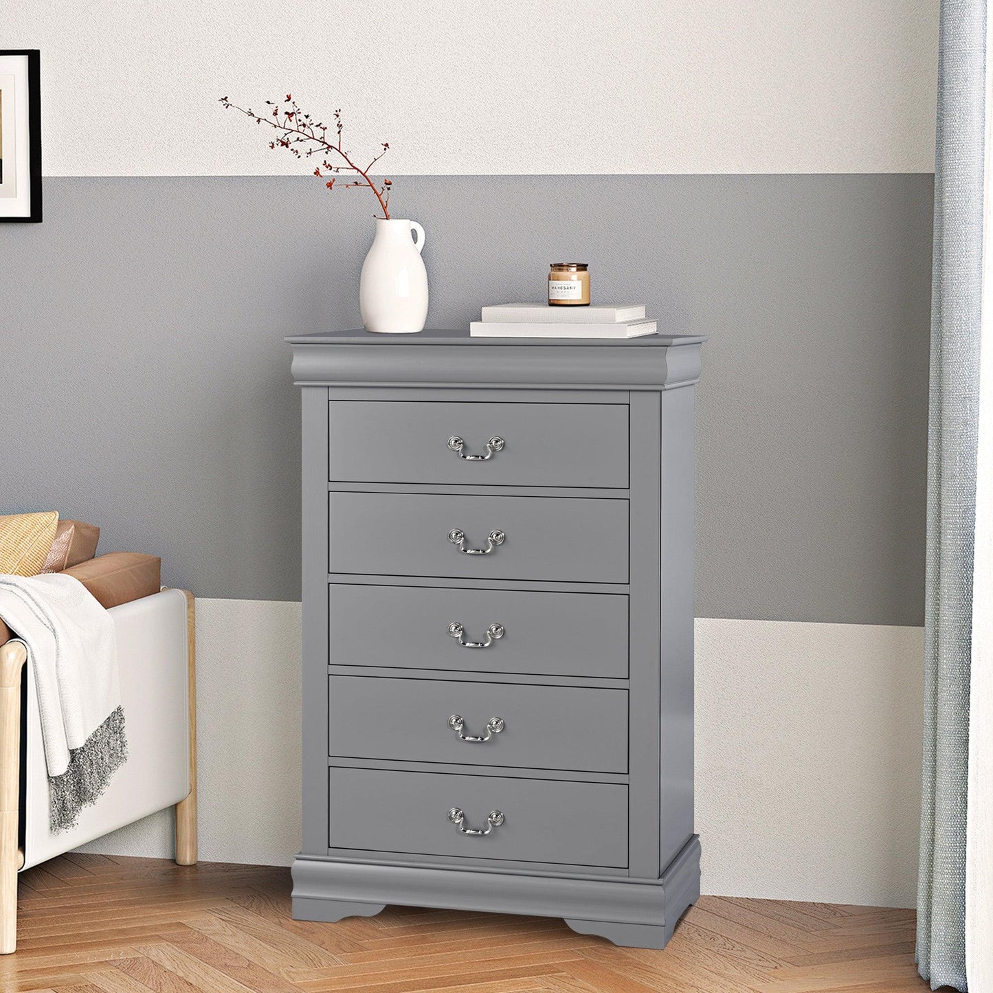 Transitional 5-Drawer 31.5 in. Wide Chest of Drawers with Bracket Feet