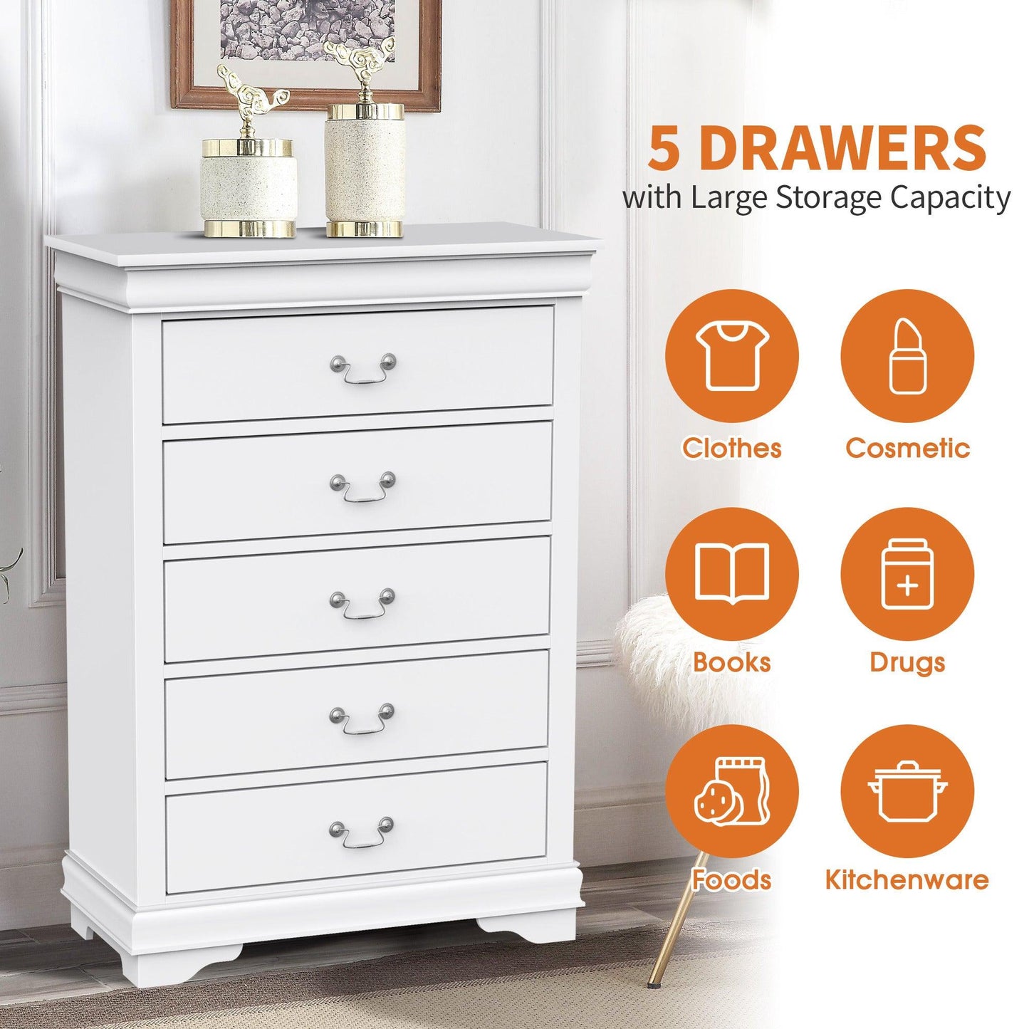 Transitional 5-Drawer 31.5 in. Wide Chest of Drawers with Bracket Feet