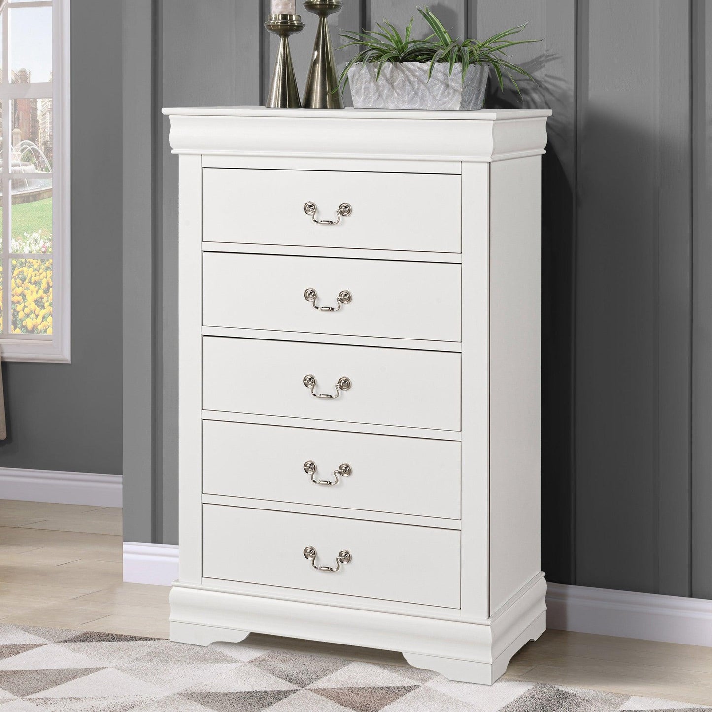 Transitional 5-Drawer 31.5 in. Wide Chest of Drawers with Bracket Feet