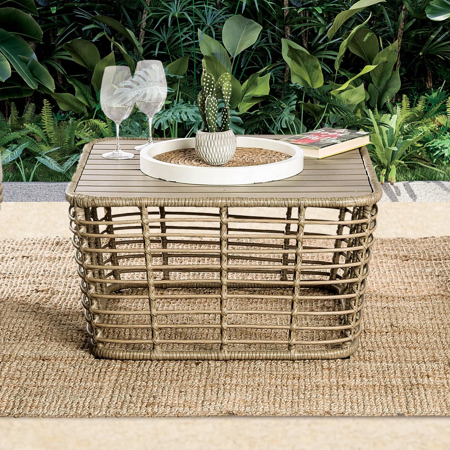 Johari Contemporary 3-Piece Outdoor Rattan Conversation Set