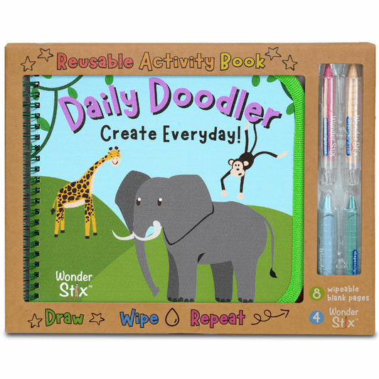Daily Doodler Reusable Activity Book-Wild Animals Cover, Includes 4 Wonder Stix