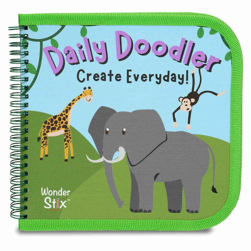 Daily Doodler Reusable Activity Book-Wild Animals Cover, Includes 4 Wonder Stix