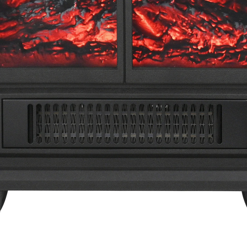 Black Electric Heater Free Standing Stove, 3D Flame Overheat Protection Adjustable Thermostat, 1500W