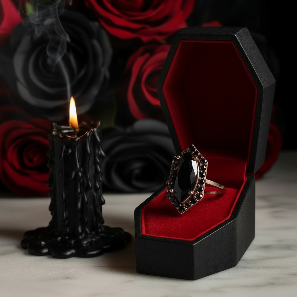 Fate- 1 Carat Black Diamond Option Victorian Gothic Ring