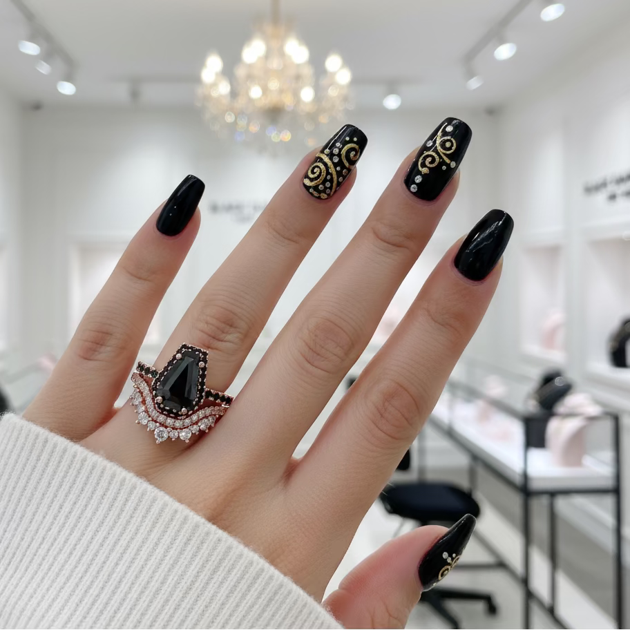 Best Love Rings- Rare Coffin Cut Diamond Option 14k Gold Gothic Ring Set