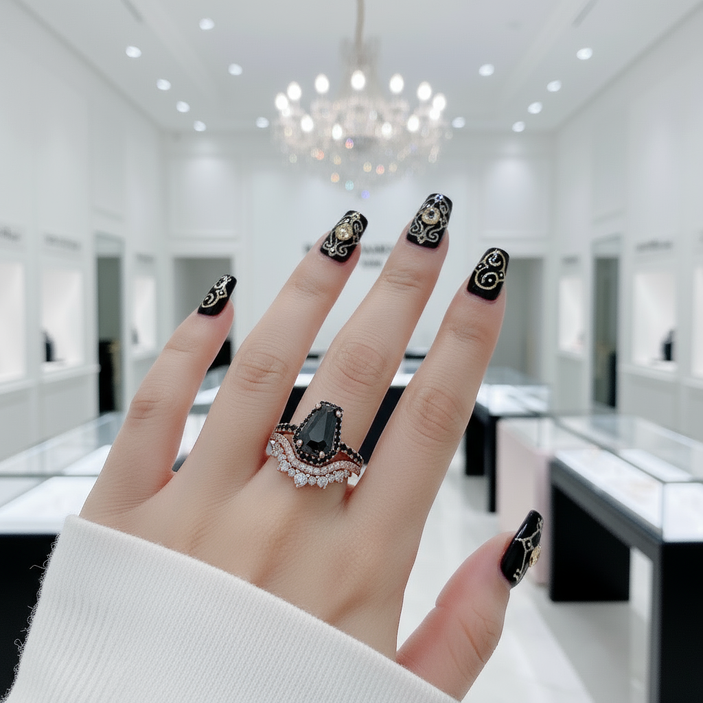 Best Love Rings- Rare Coffin Cut Diamond Option 14k Gold Gothic Ring Set