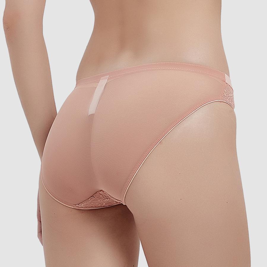 Sexy slight stretch mesh button decor mid waist briefs
