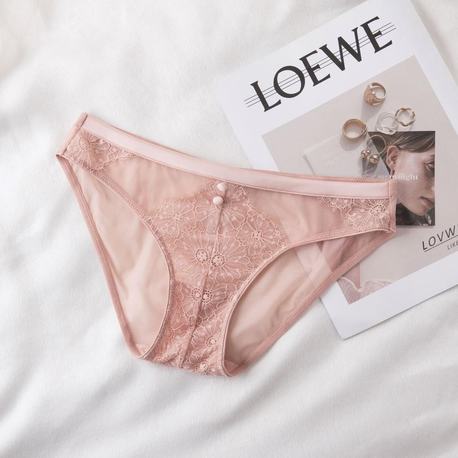 Sexy slight stretch mesh button decor mid waist briefs