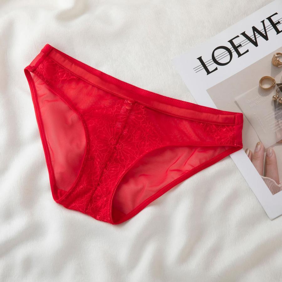 Sexy slight stretch mesh button decor mid waist briefs