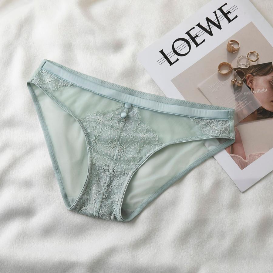 Sexy slight stretch mesh button decor mid waist briefs