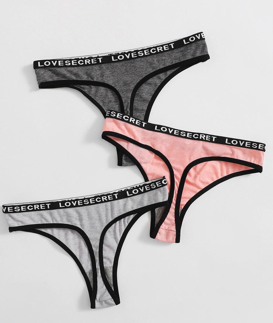 3 pcs sexy slight stretch letter printing panties