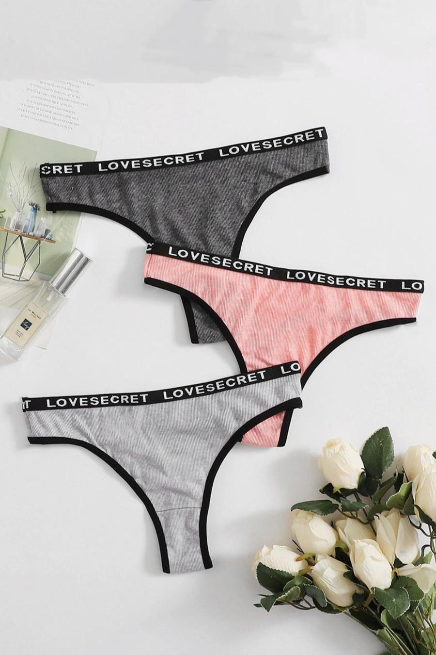 3 pcs sexy slight stretch letter printing panties