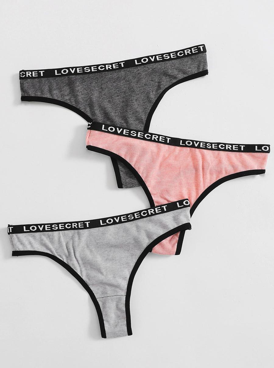 3 pcs sexy slight stretch letter printing panties