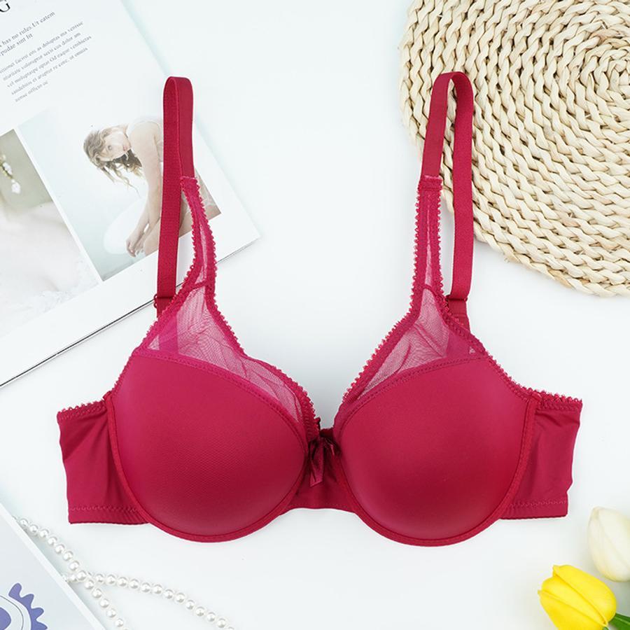 Sexy slight stretch mesh stitching padded underwire bow gathered bra