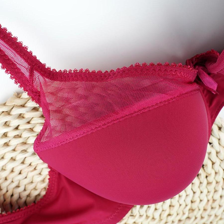 Sexy slight stretch mesh stitching padded underwire bow gathered bra