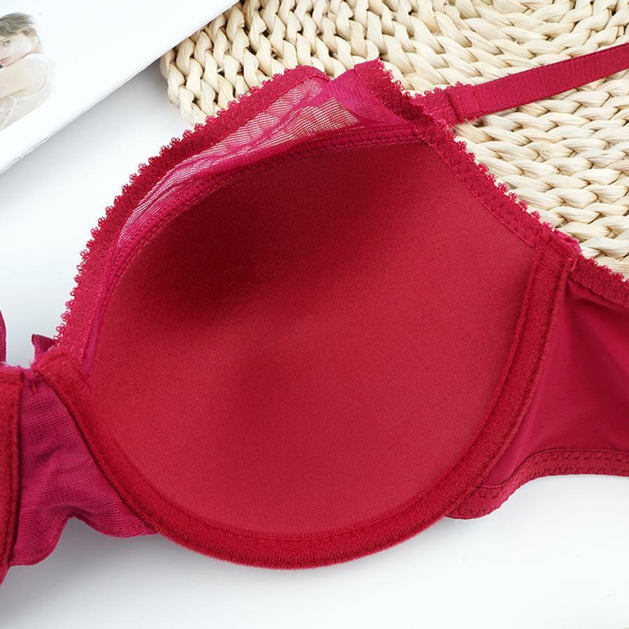 Sexy slight stretch mesh stitching padded underwire bow gathered bra