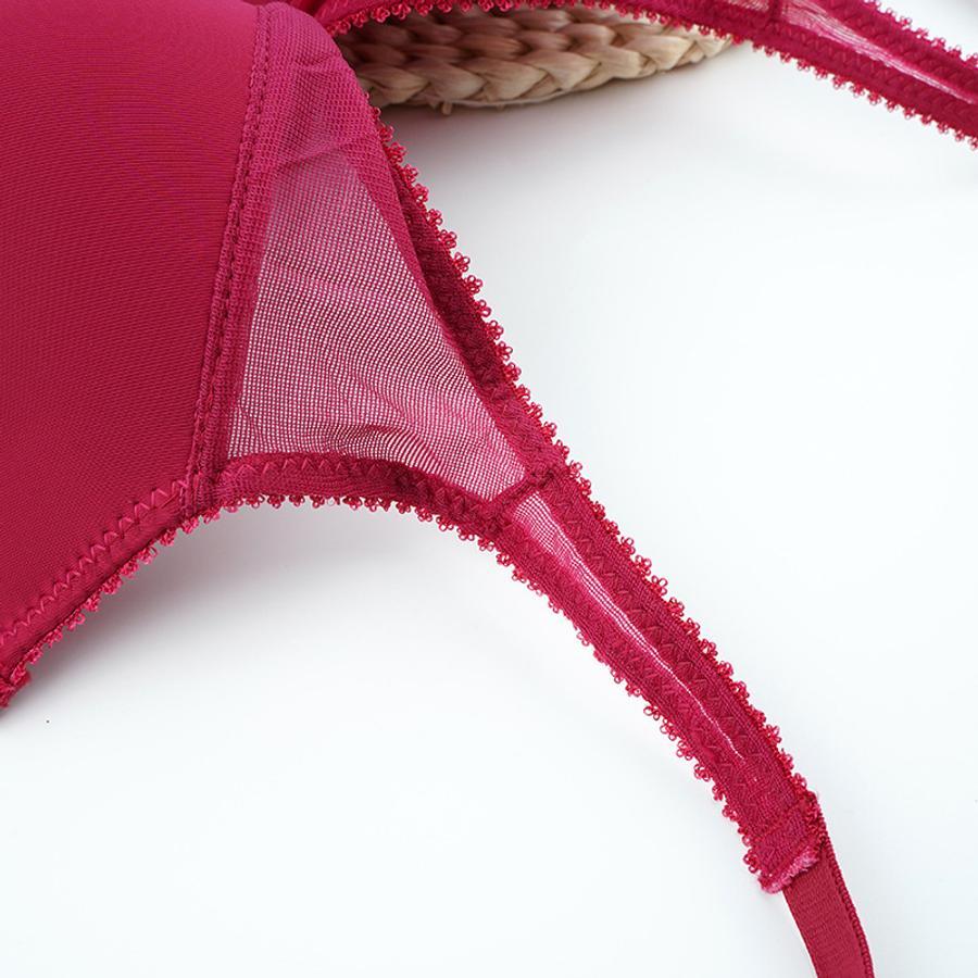 Sexy slight stretch mesh stitching padded underwire bow gathered bra