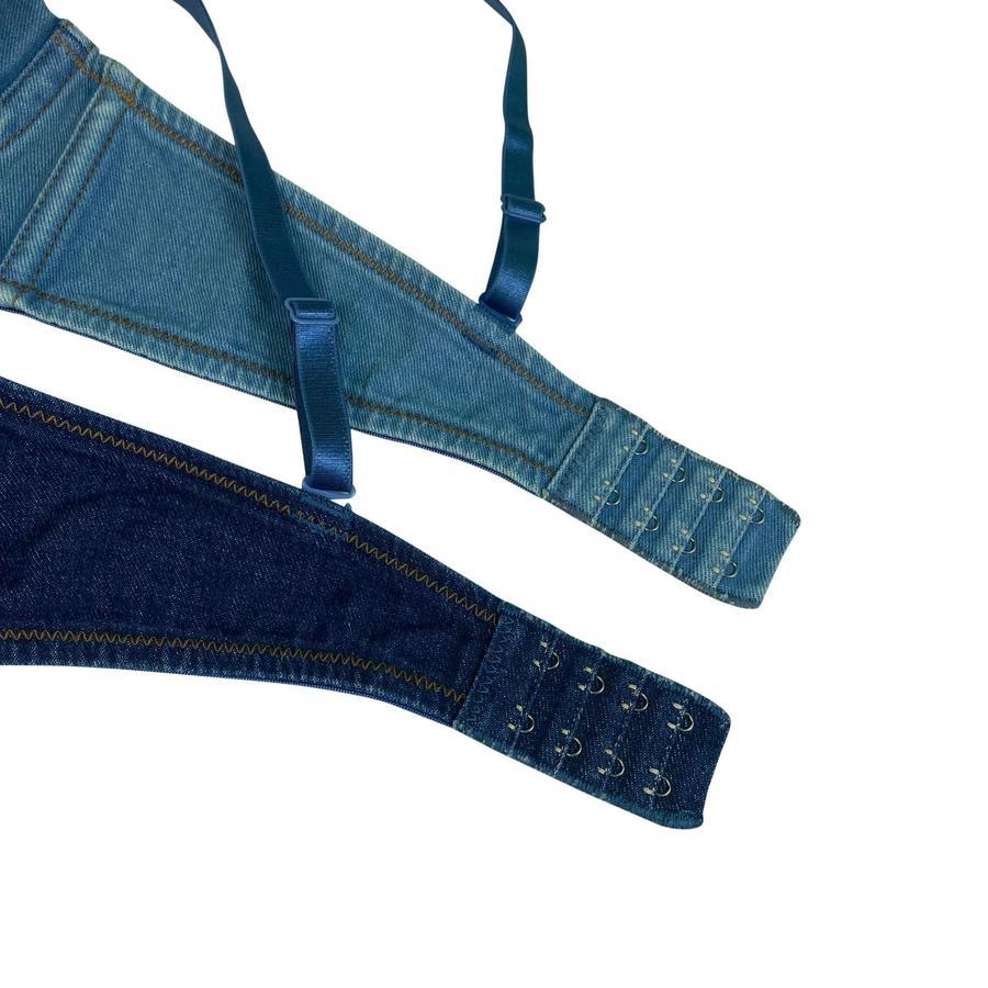 Sexy non-stretch simple solid color padded tight sling denim bralette