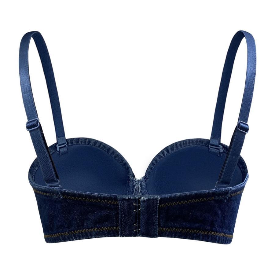 Sexy non-stretch simple solid color padded tight sling denim bralette