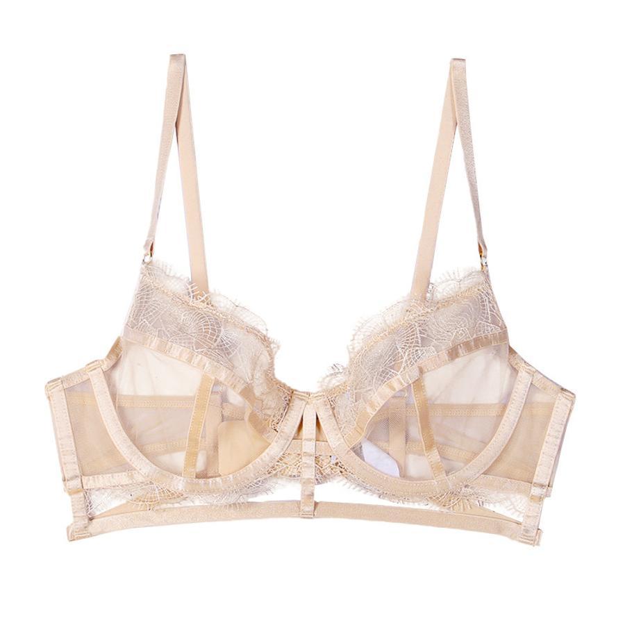 Sexy slight stretch lace mesh see-through underwire bralette