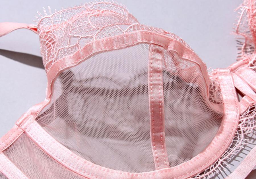 Sexy slight stretch lace mesh see-through underwire bralette